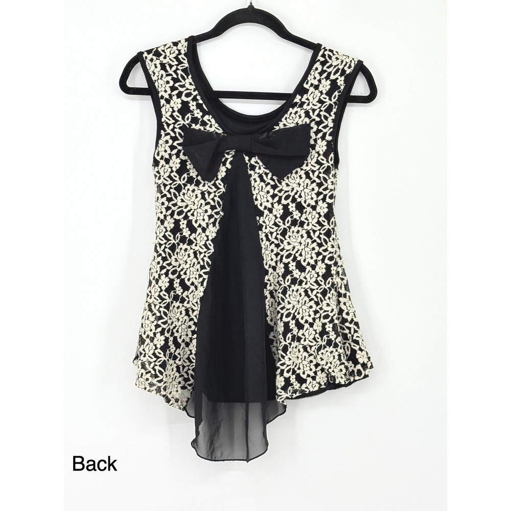 Vintage 90s Y2K Julie's Closet Sheer Lace Embroidered Layer Bow Top L Whimsigoth
